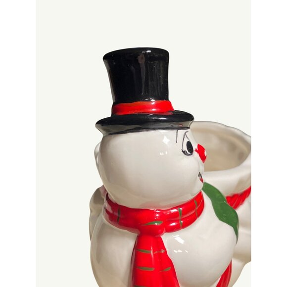 Vintage Christmas Snowman Ceramic Candy Dish Bowl  Planter Trinket Holder - Picture 11 of 13